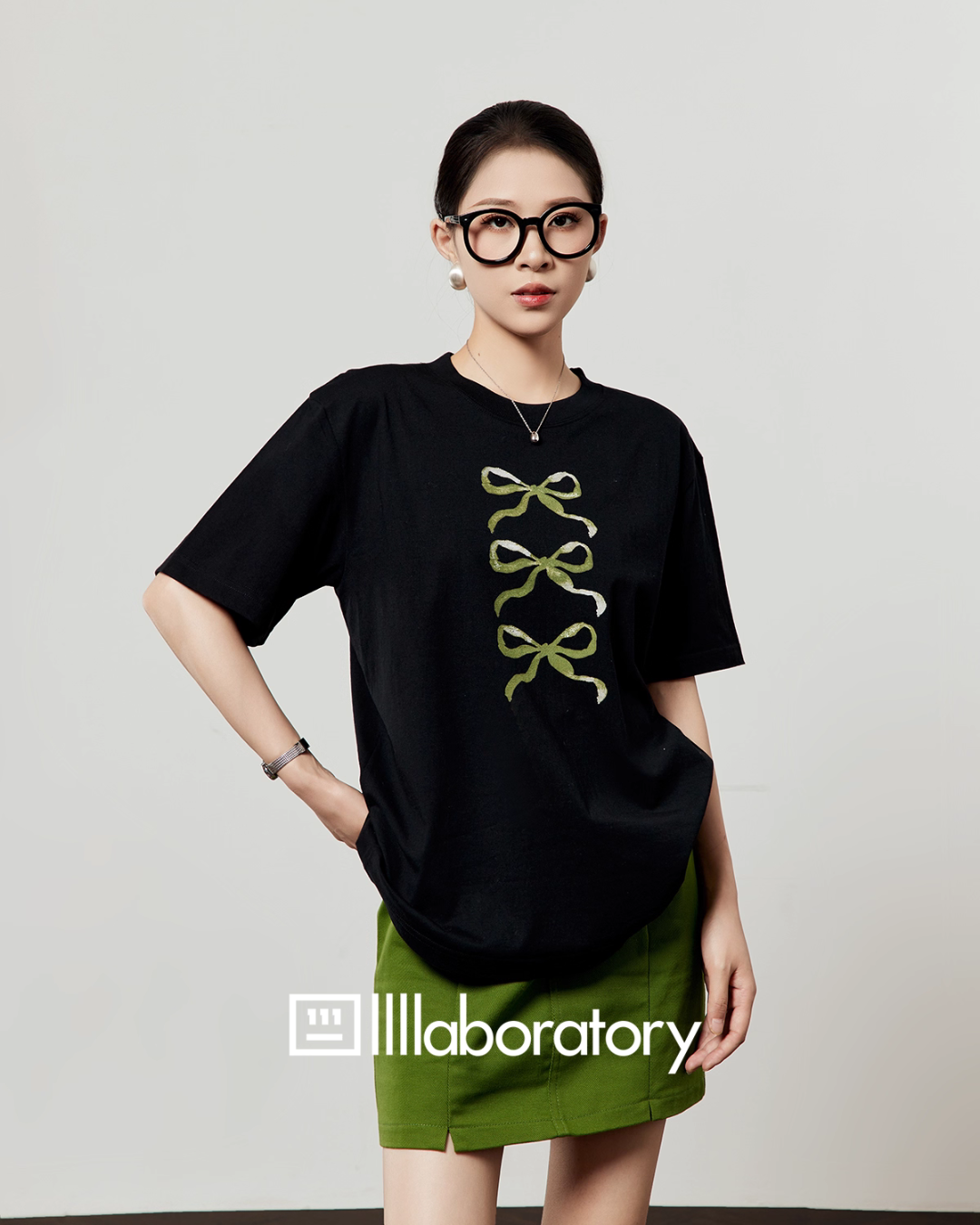 Ribbon Print T-Shirt / A-Line Mini Skirt LLA0486