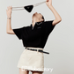 Polo Knit Relax Tops / Stripe Pleated Skirt LLA0490