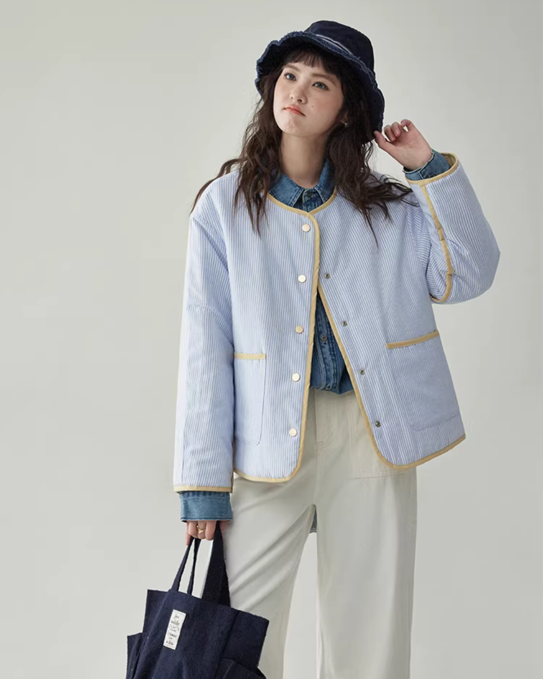 Wave Quilting Collarless Jacket AMU0045