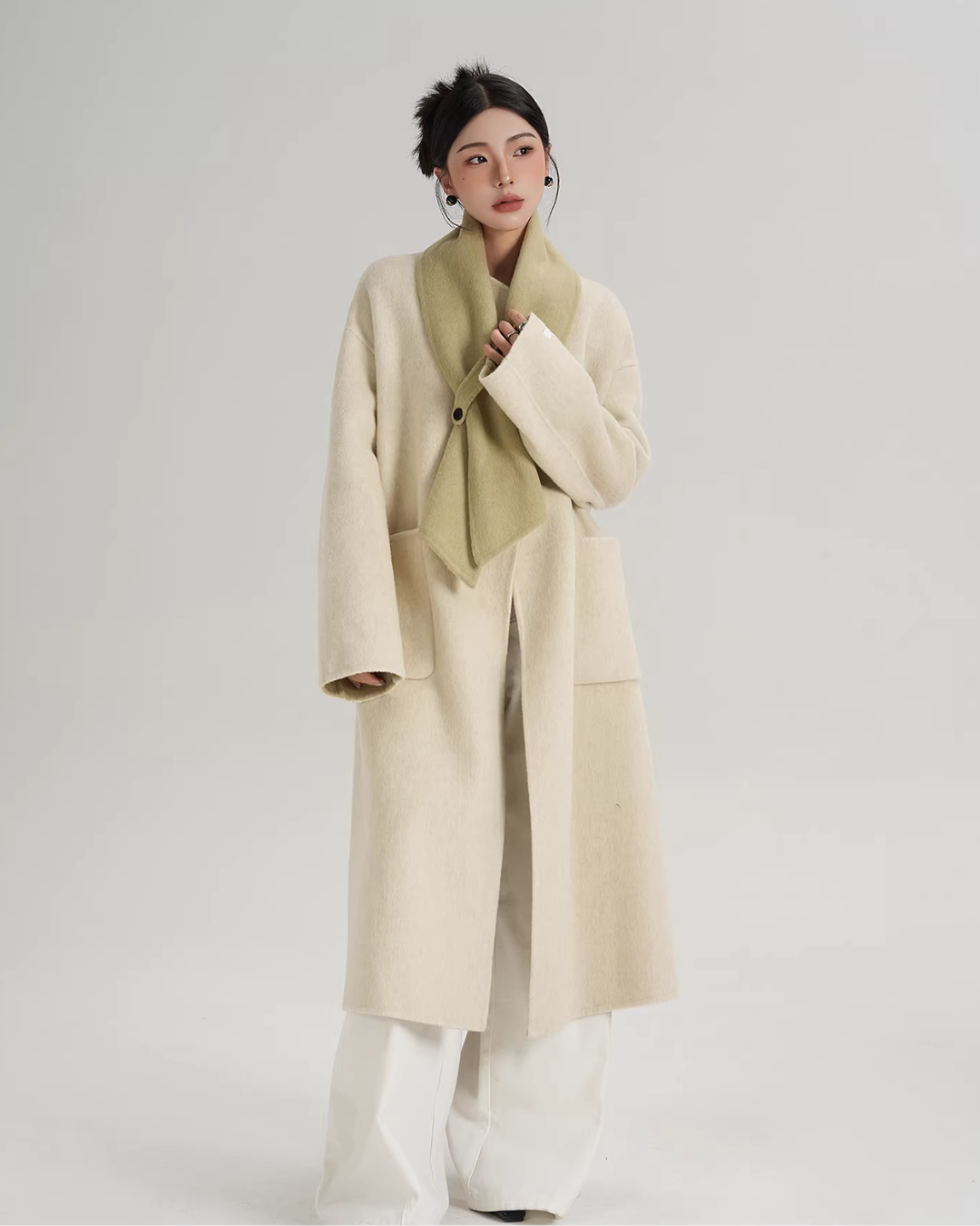 Scarf Collarless Coat SRS0412