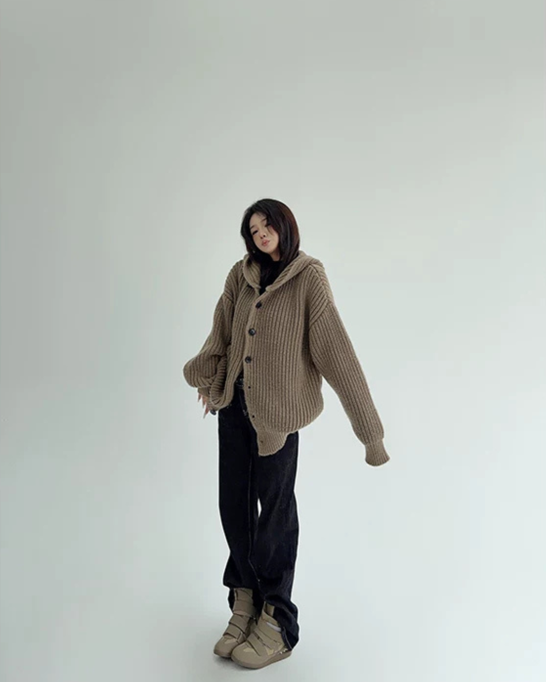 Oversized Hooded Knit Cardigan YLS1059