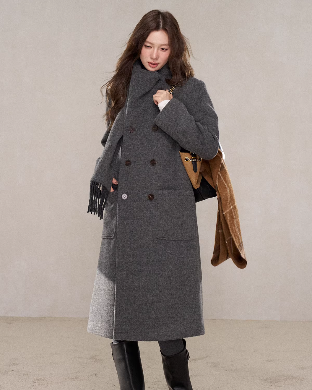 Scarf Collar Double Breasted Wool Coat WDB0003