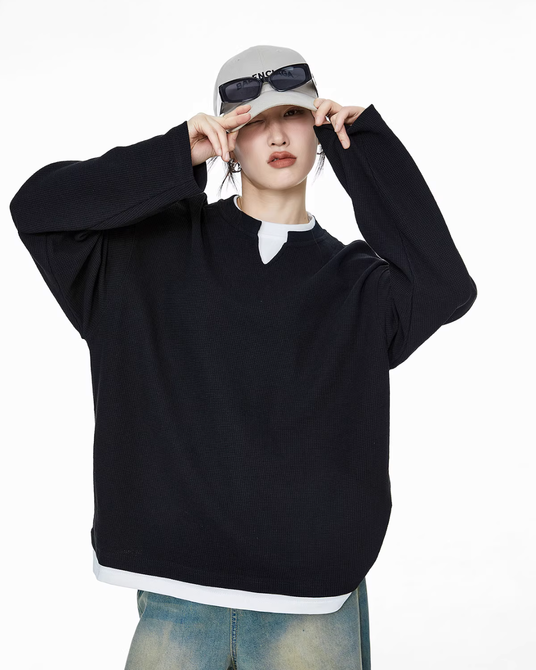 Henry Neck Long Sleeve Top ICM0078