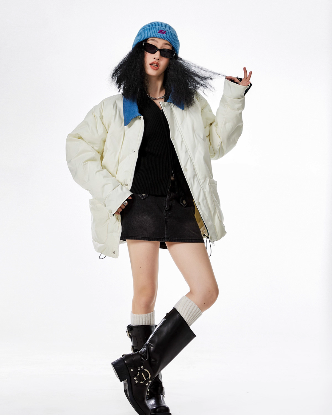 Color Block Collar Down Jacket ICM0108