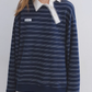 Button Lace Collar Striped Top ASG0085