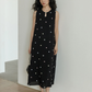 Flower Embroidery Pearl Button Long Dress VAS0203