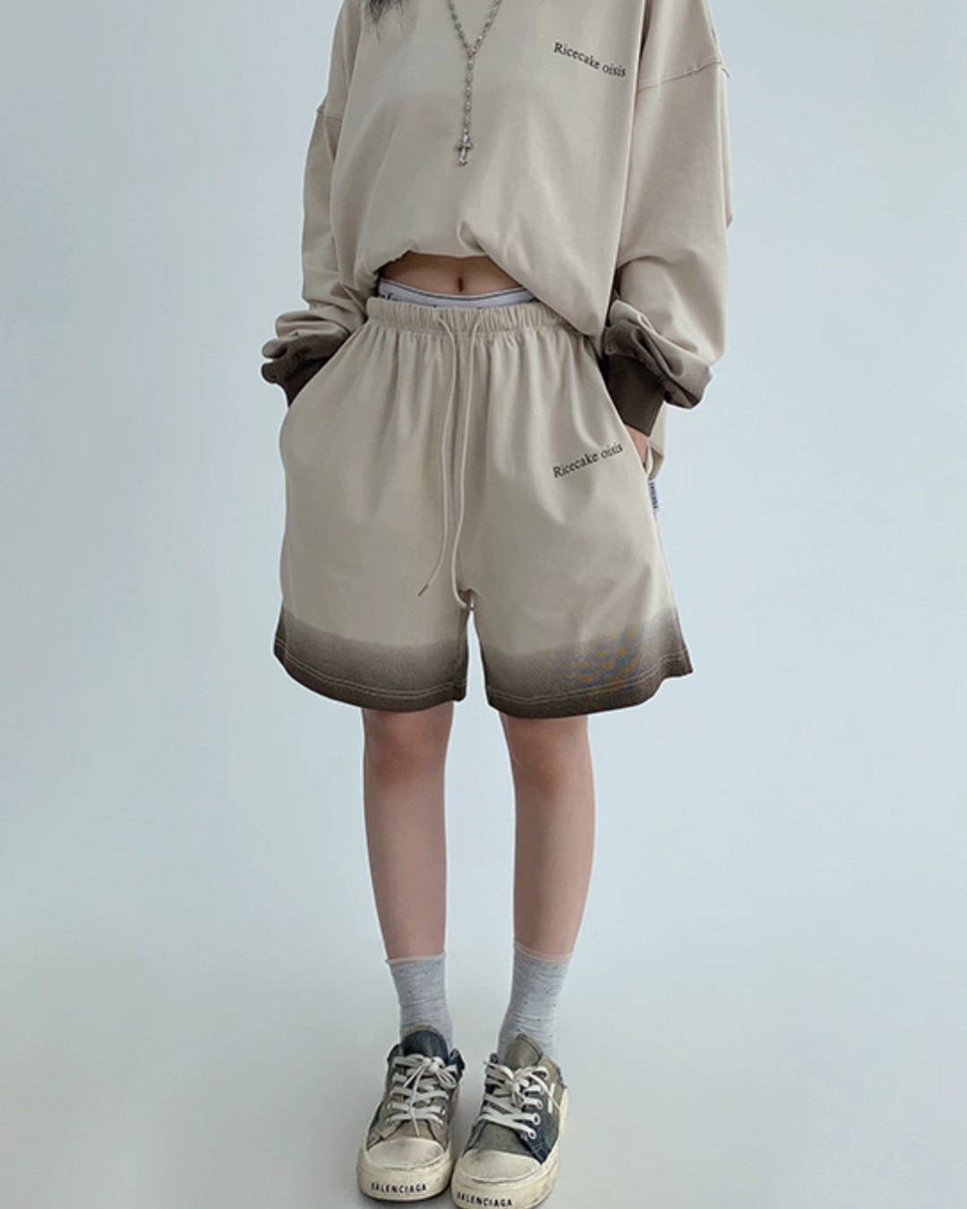 Gradient Loose Long Sleeve Top / Half Pants YLS0885