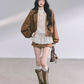 Wool Blazer Jacket/Mini Skirt/Frill Lace Blouse LAS0042