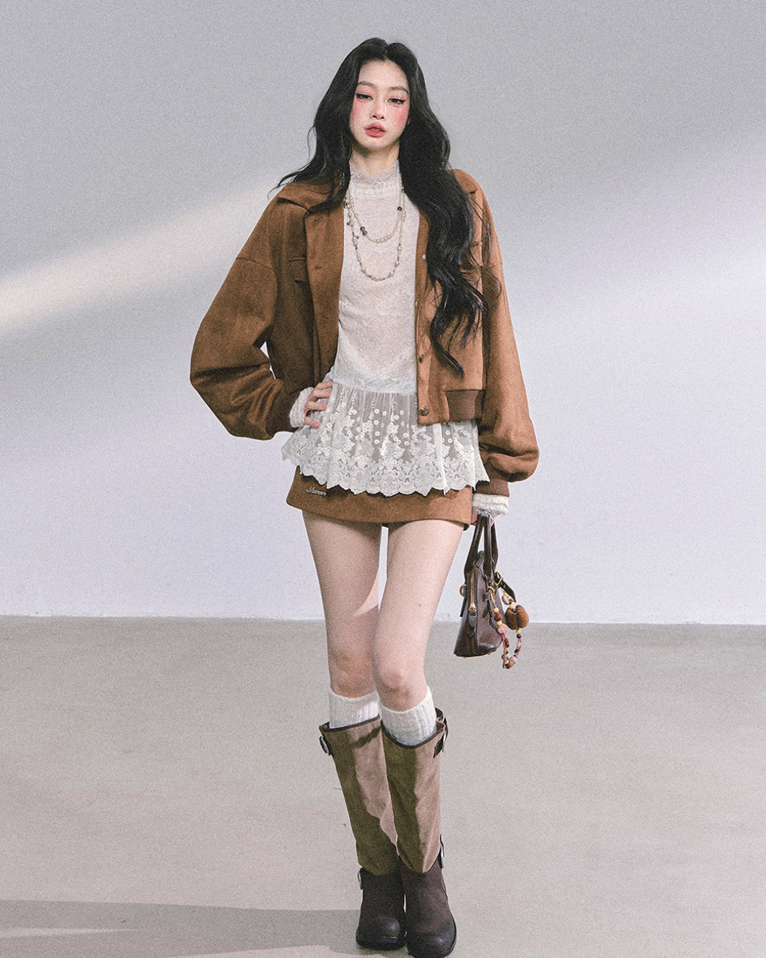 Wool Blazer Jacket/Mini Skirt/Frill Lace Blouse LAS0042