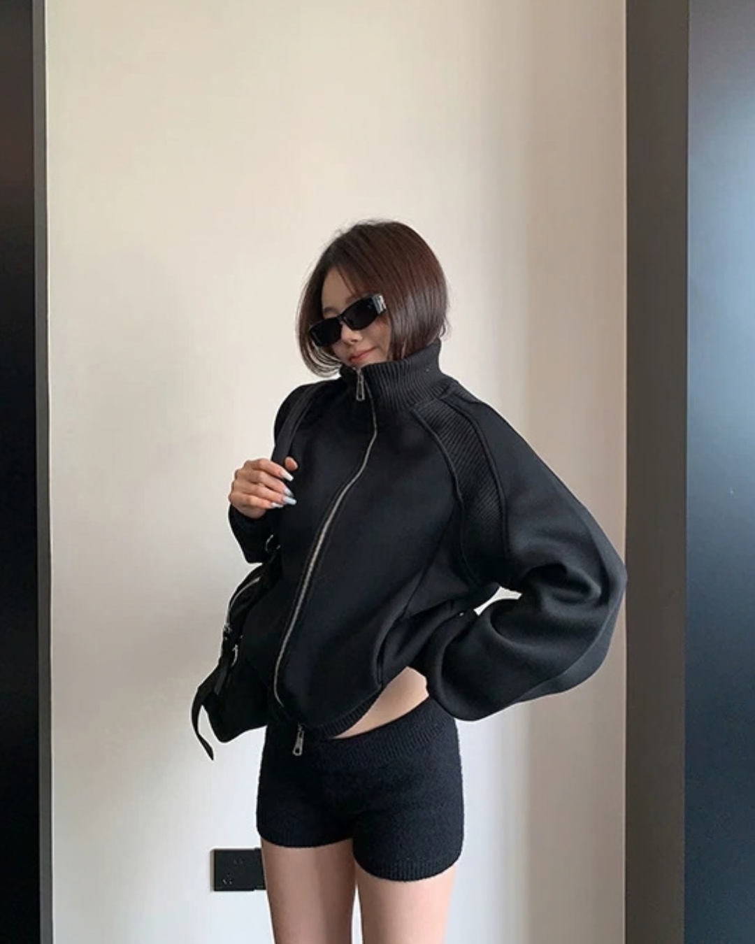 Rib-Knit Switch Zip-Up Blouson YLS1056