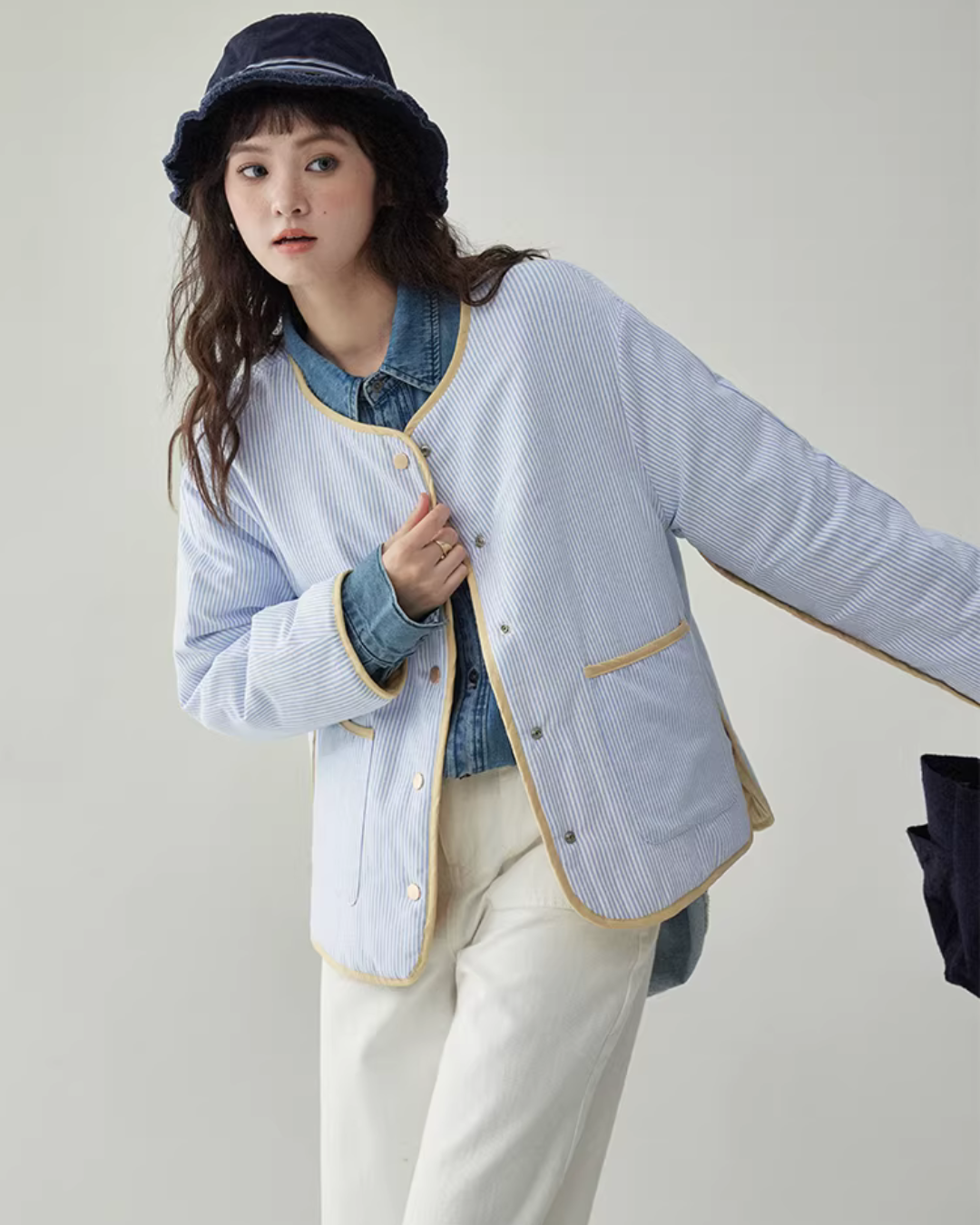 Wave Quilting Collarless Jacket AMU0045