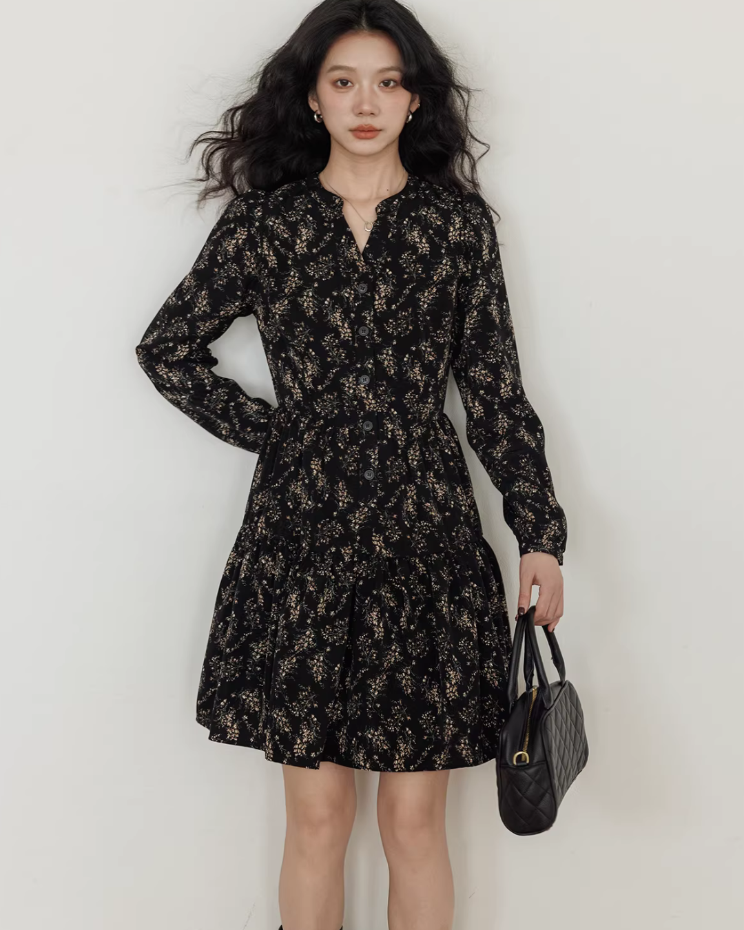 V-Neck Printed Waist Shirt Dress VAS0194
