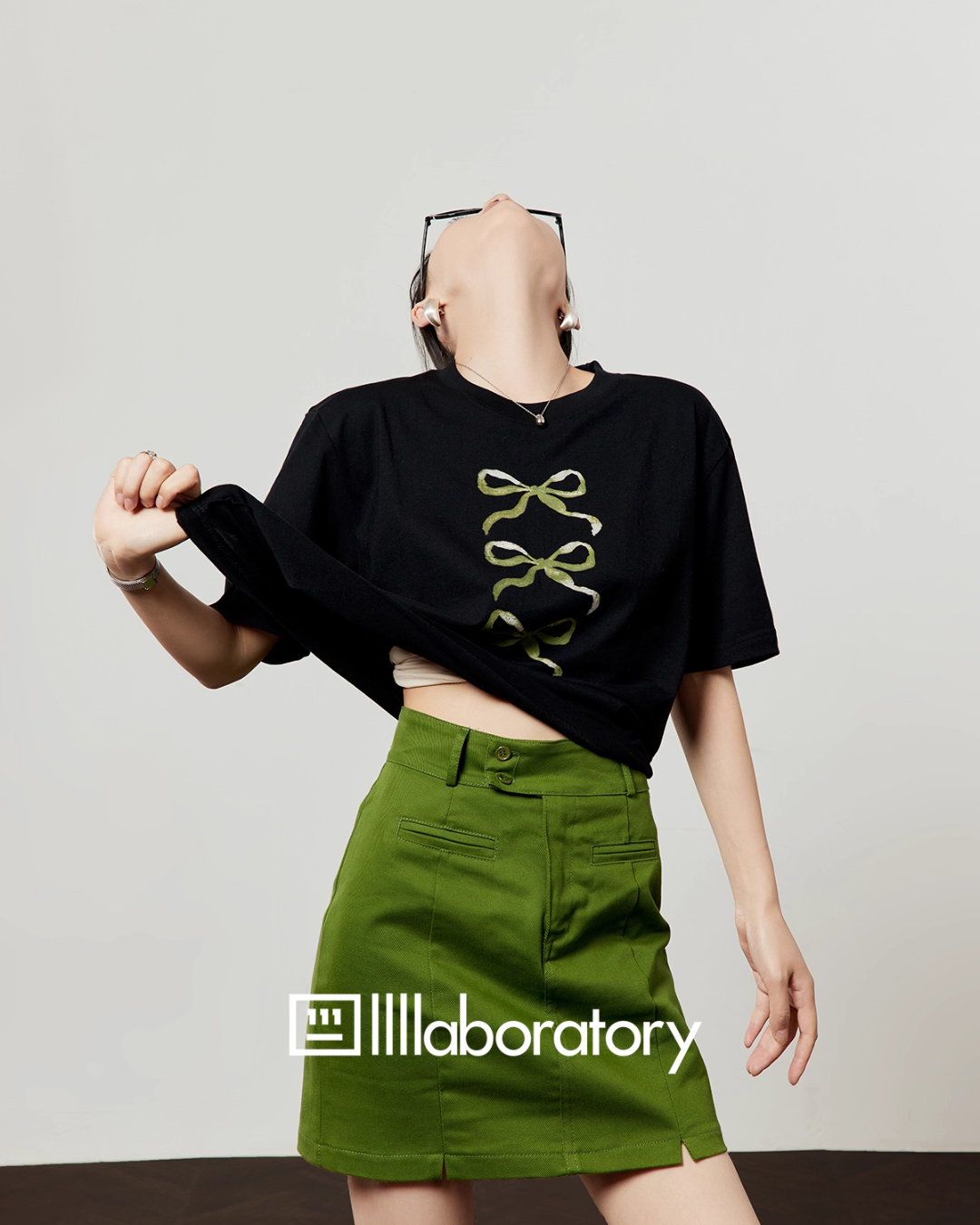 Ribbon Print T-Shirt / A-Line Mini Skirt LLA0486