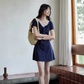 V-neck Navy Blue Dress SMS0025