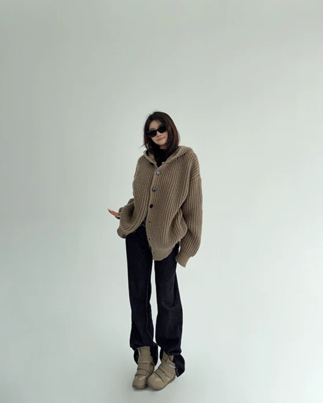 Oversized Hooded Knit Cardigan YLS1059