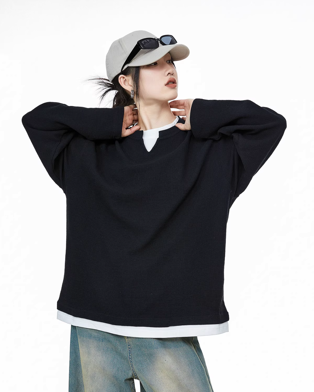 Henry Neck Long Sleeve Top ICM0078