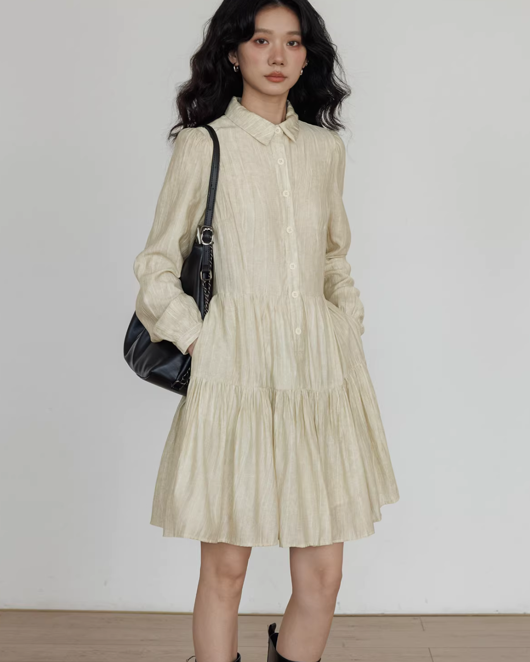 Polo Collar Long-Sleeve Dress VAS0190