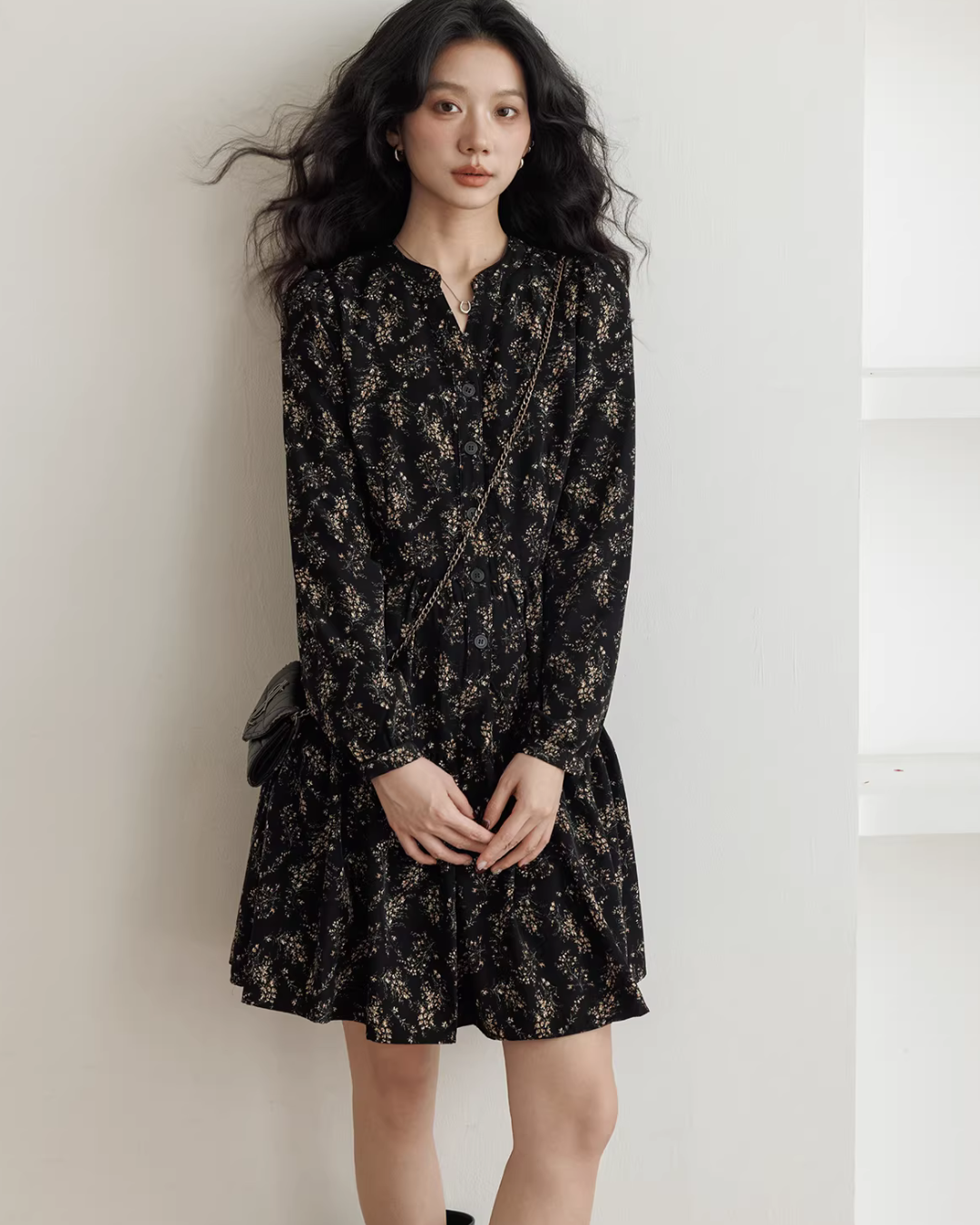 V-Neck Printed Waist Shirt Dress VAS0194