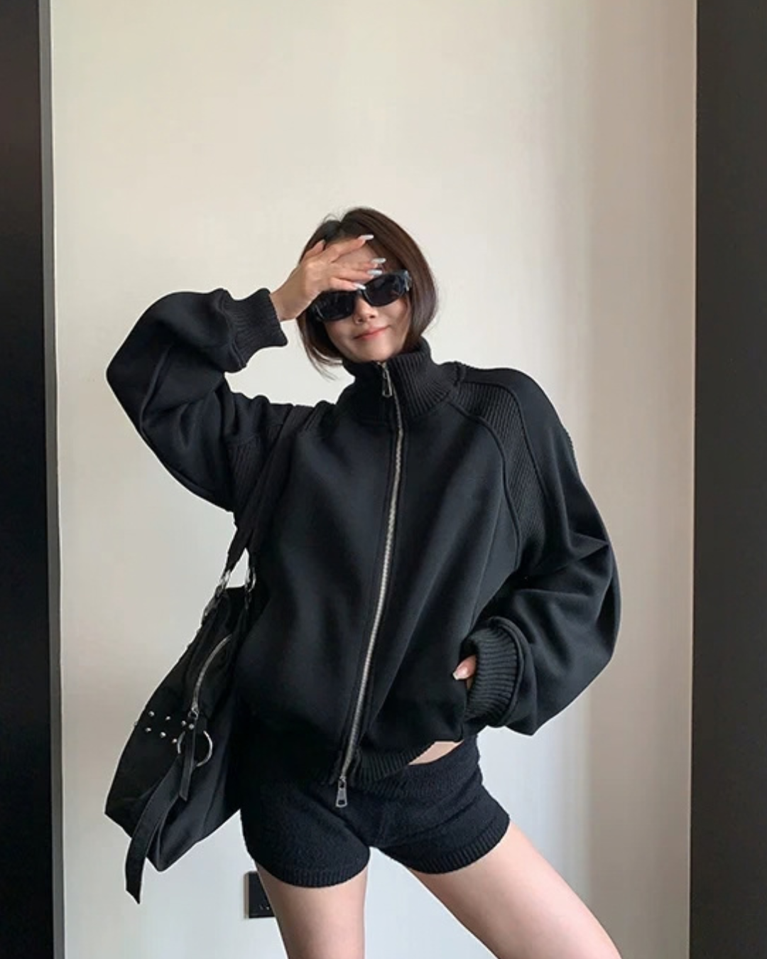 Rib-Knit Switch Zip-Up Blouson YLS1056