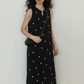 Flower Embroidery Pearl Button Long Dress VAS0203