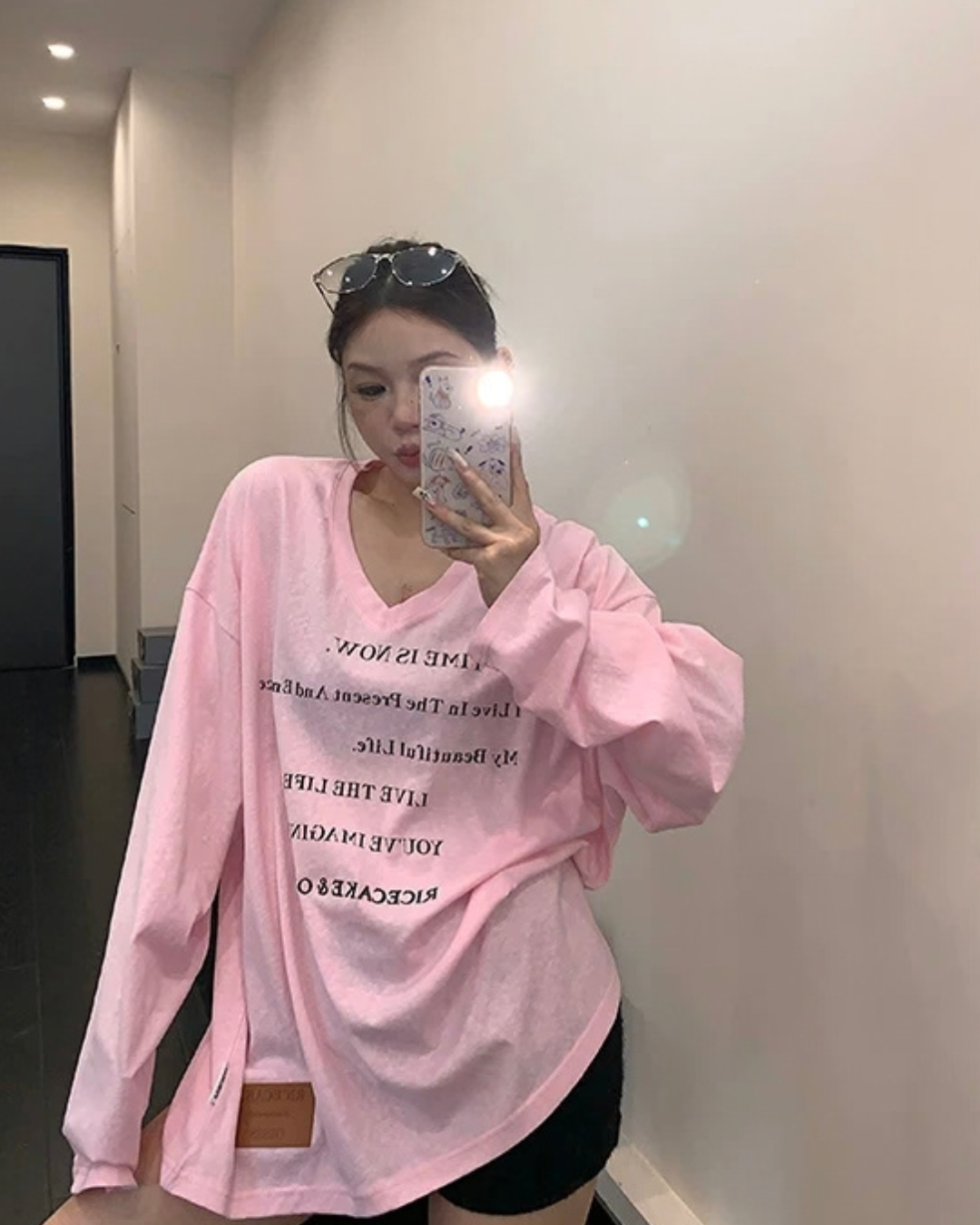 V-Neck Print Long Sleeve T-Shirt  YLS1044