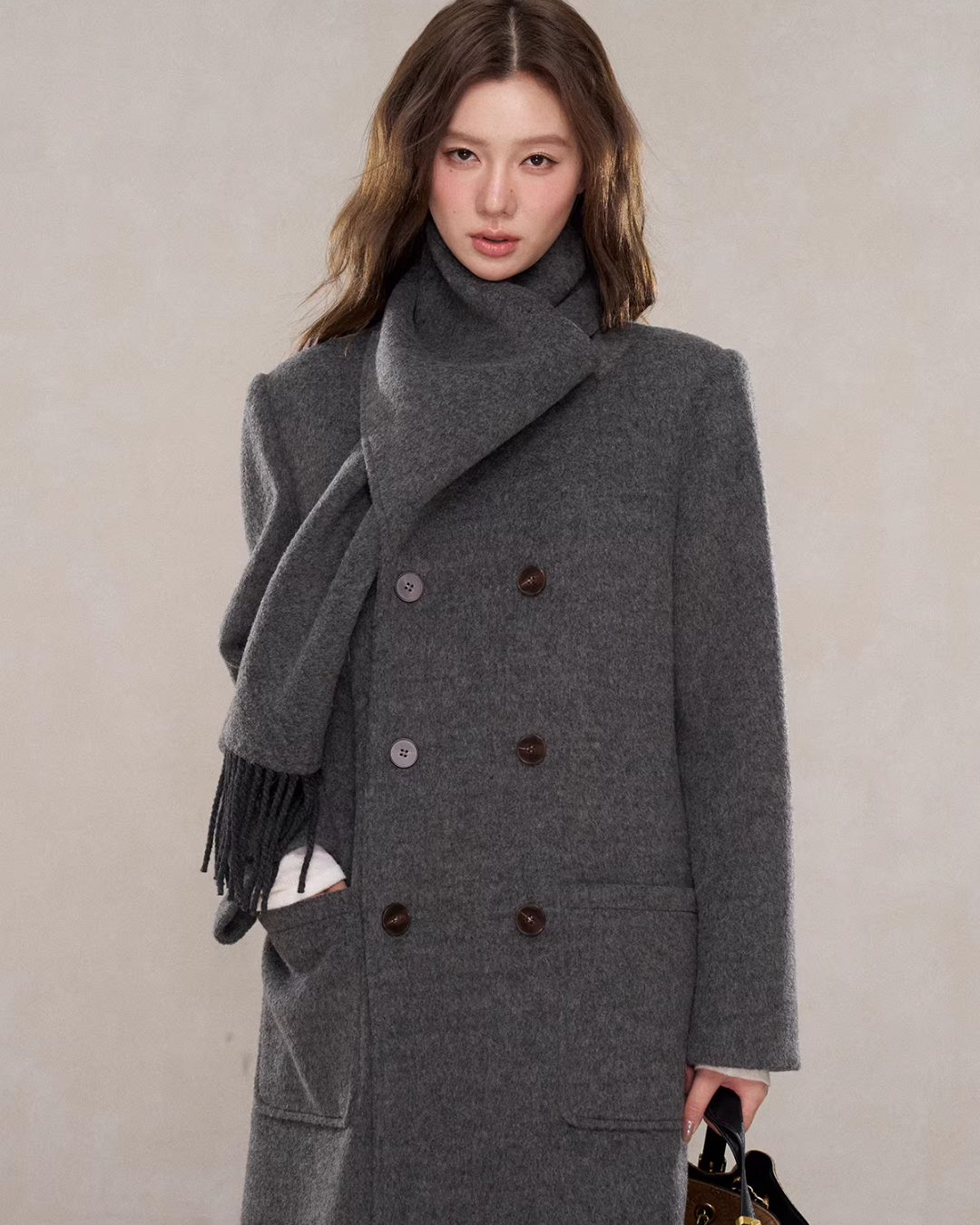 Scarf Collar Double Breasted Wool Coat WDB0003