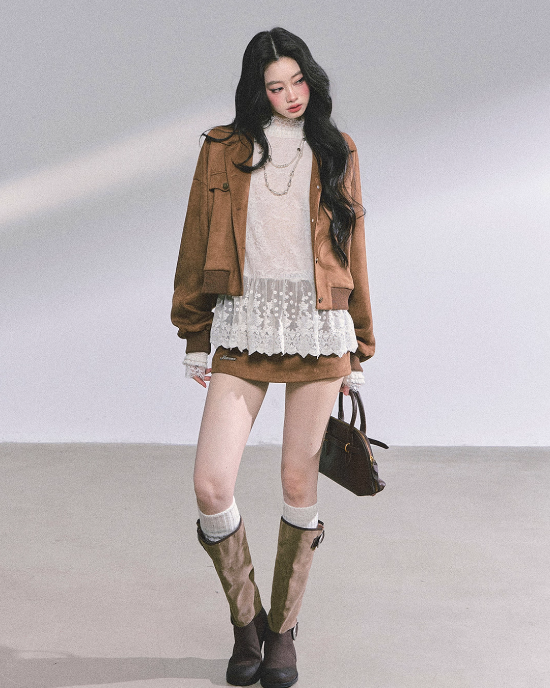 Wool Blazer Jacket/Mini Skirt/Frill Lace Blouse LAS0042