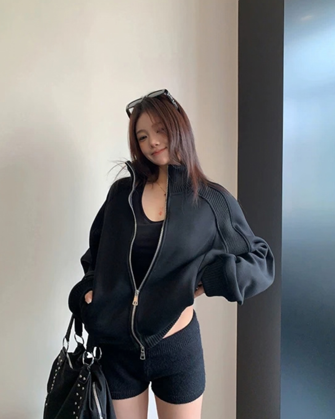 Rib-Knit Switch Zip-Up Blouson YLS1056