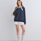 Button Lace Collar Striped Top ASG0085