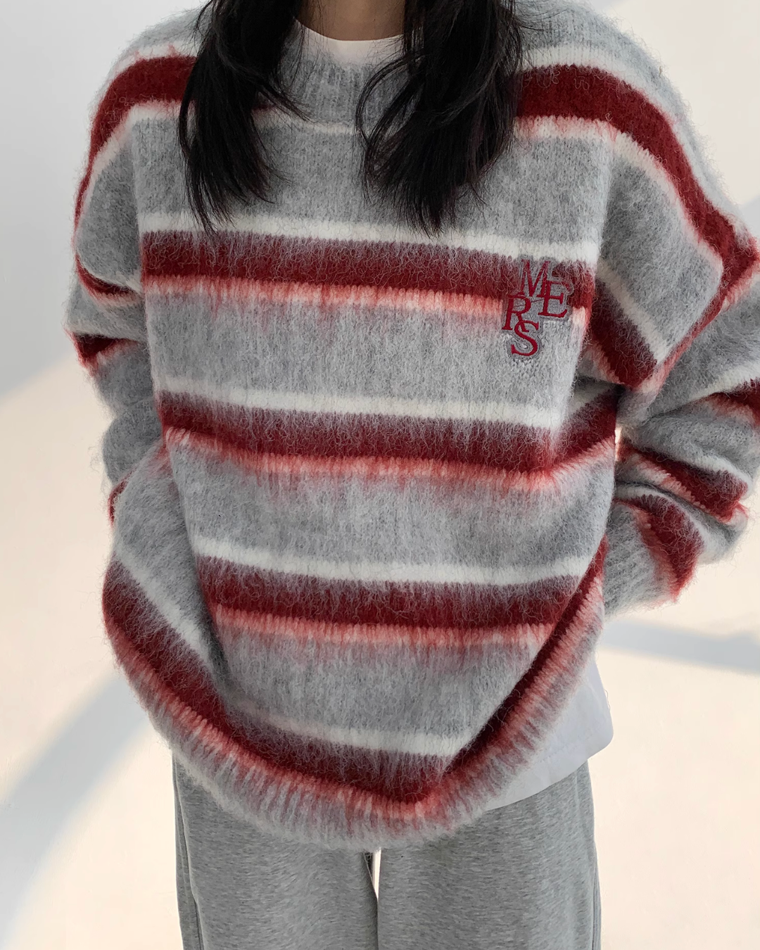 Border Shaggy Knit Tops YLS0713
