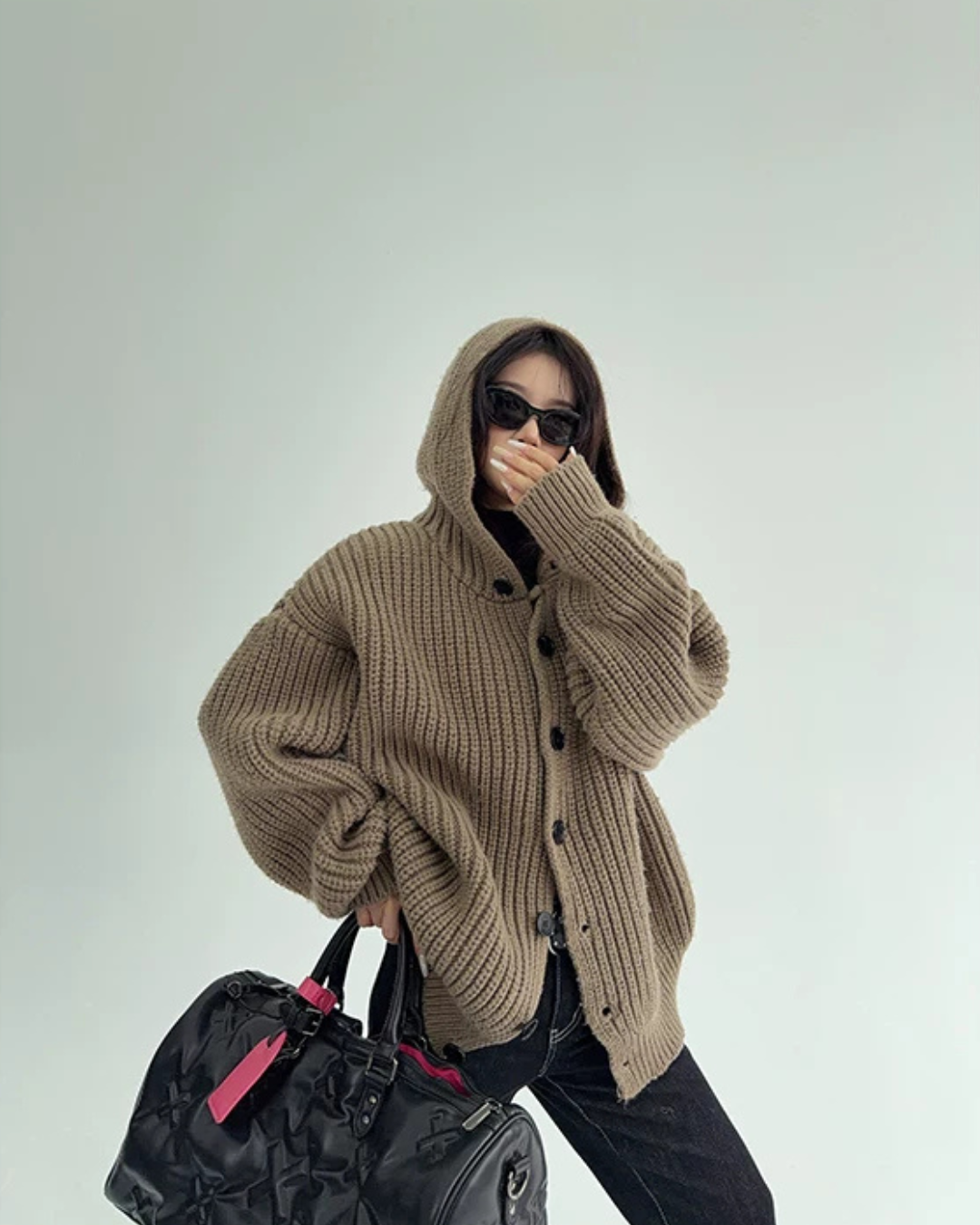 Oversized Hooded Knit Cardigan YLS1059