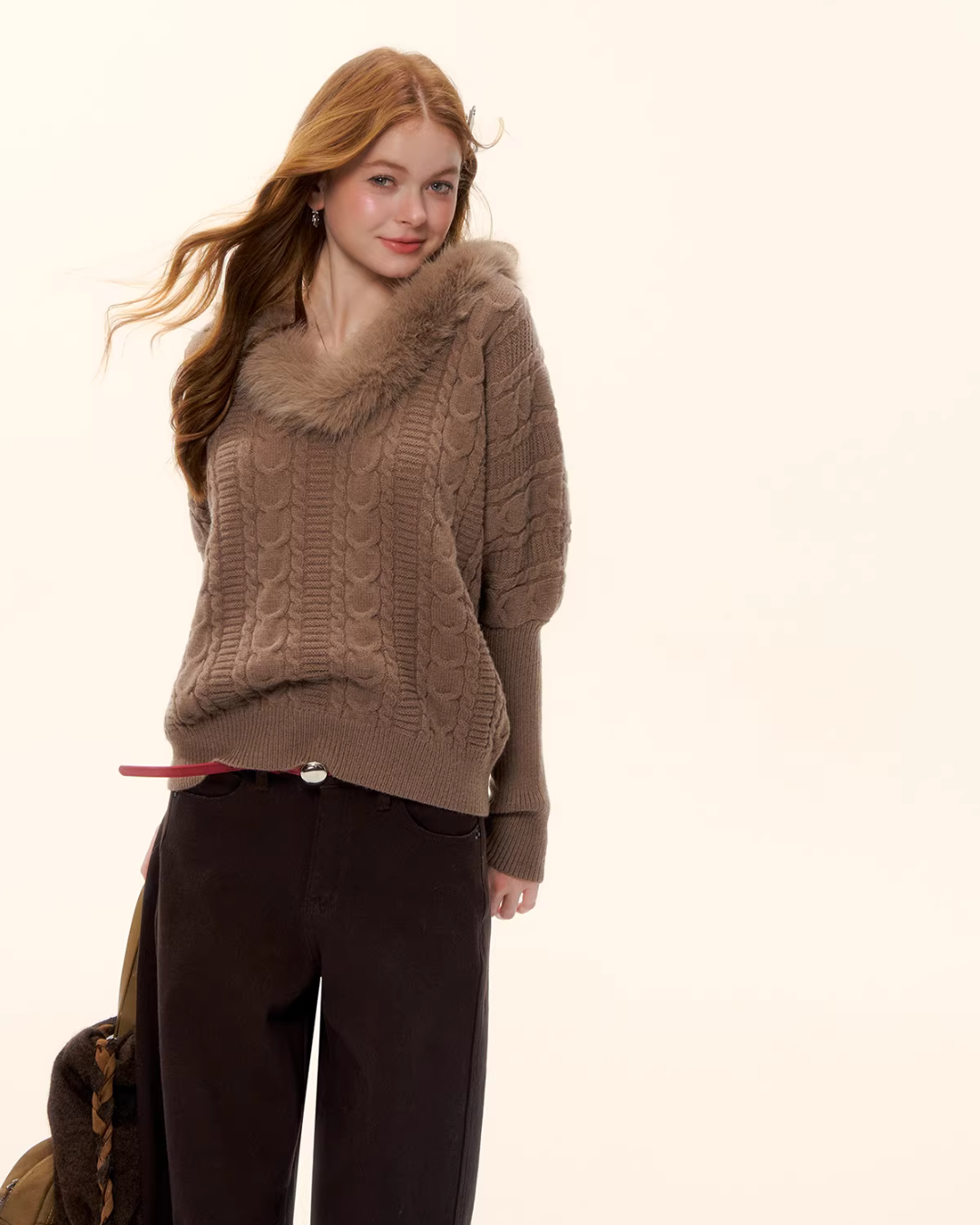 Fur Collar Cable Knit Top ASG0077