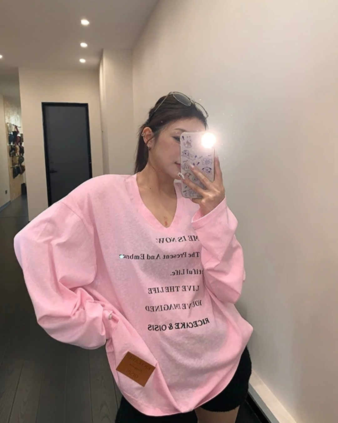 V-Neck Print Long Sleeve T-Shirt  YLS1044