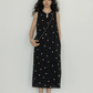 Flower Embroidery Pearl Button Long Dress VAS0203