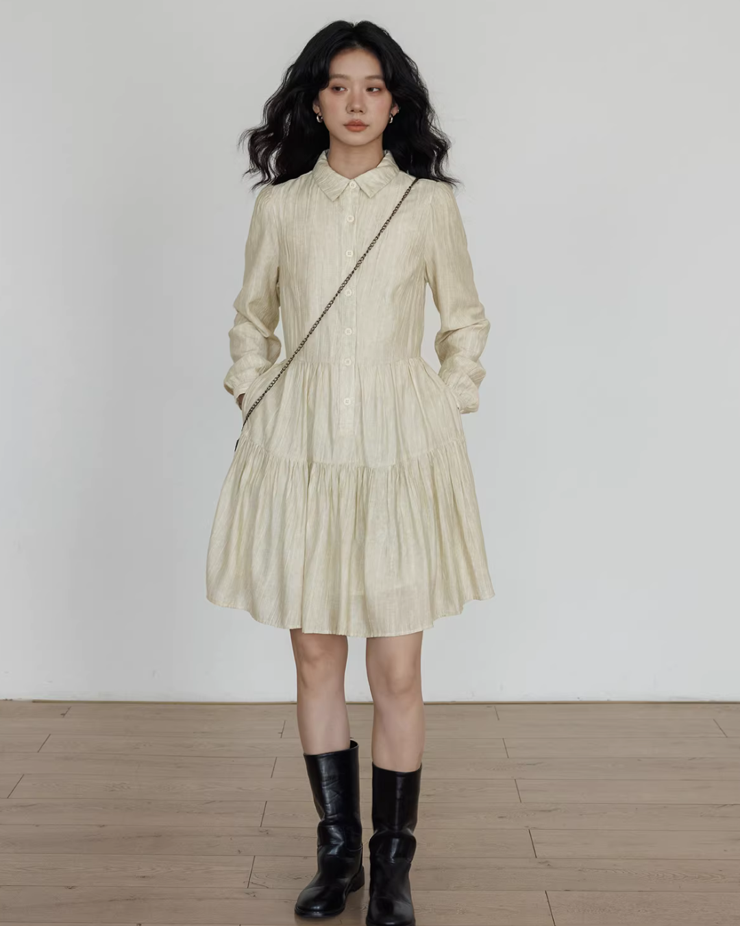Polo Collar Long-Sleeve Dress VAS0190