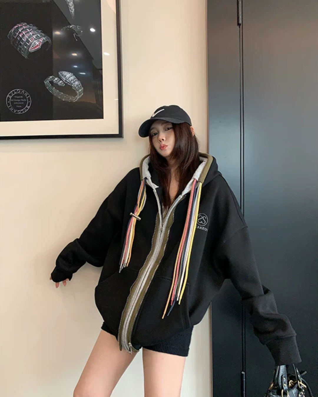 Colorful Drawcord Zip-Up Hoodie YLS1075