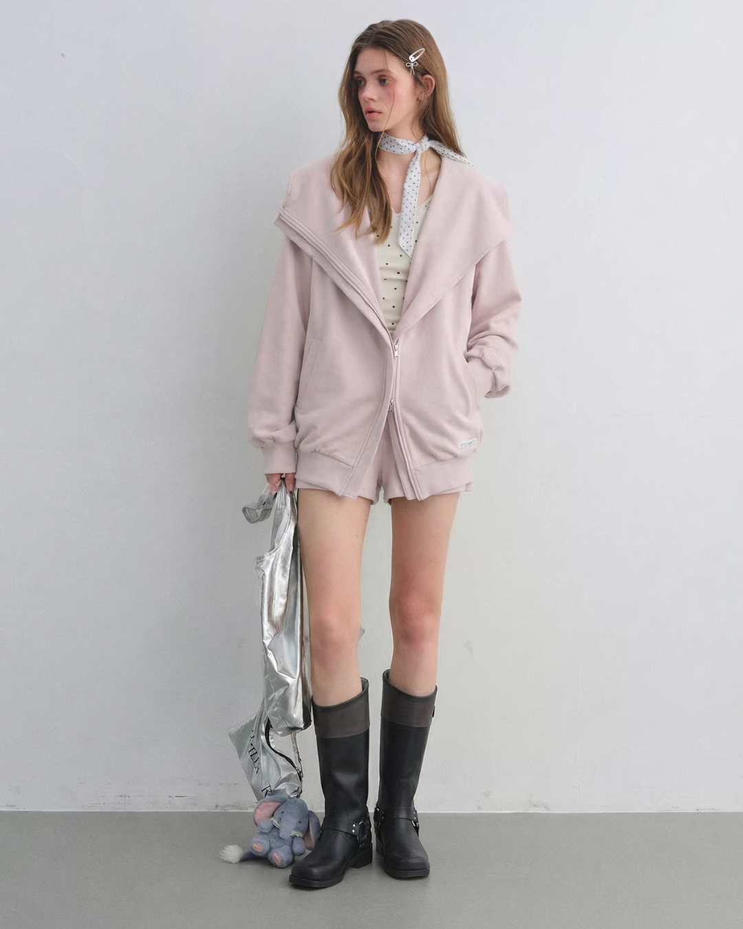 Oversized Collar Zip-Up Hoodie / Flare Sweatpants  ASG0083