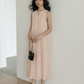 Flower Embroidery Pearl Button Long Dress VAS0203