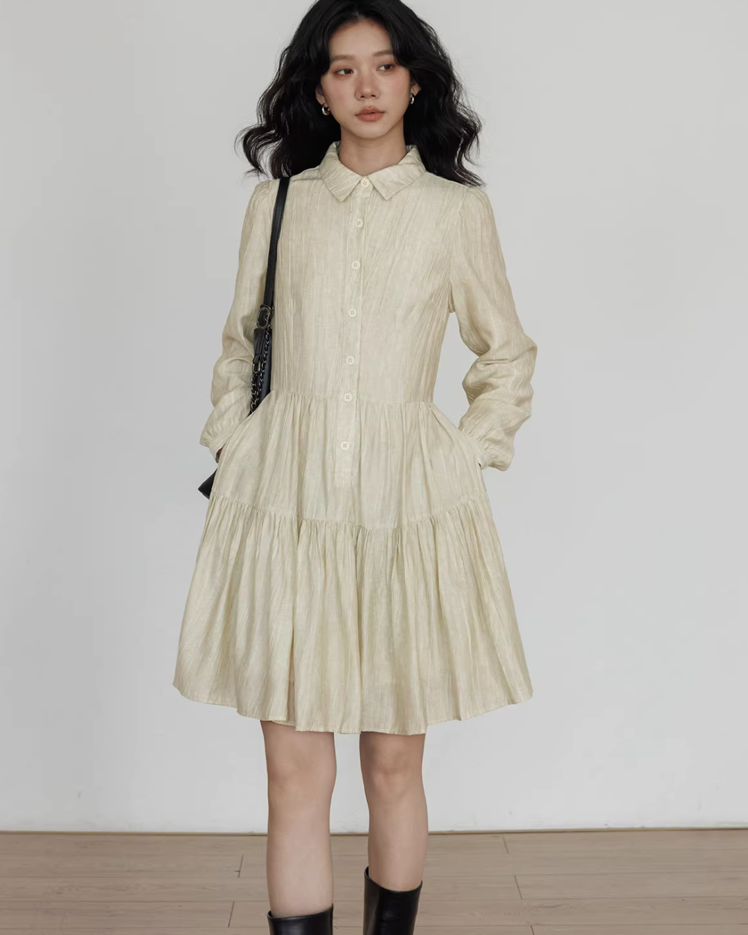 Polo Collar Long-Sleeve Dress VAS0190