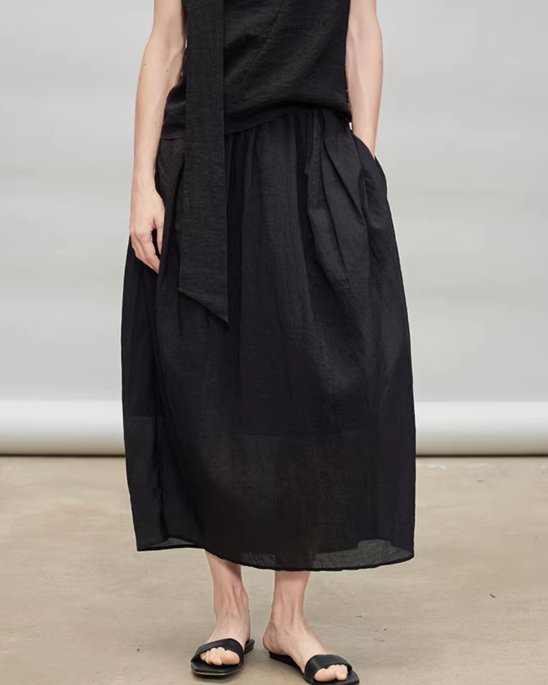 French Ribbon Sleeveless Top / Irregular Tulip Hem Skirt TEO0010