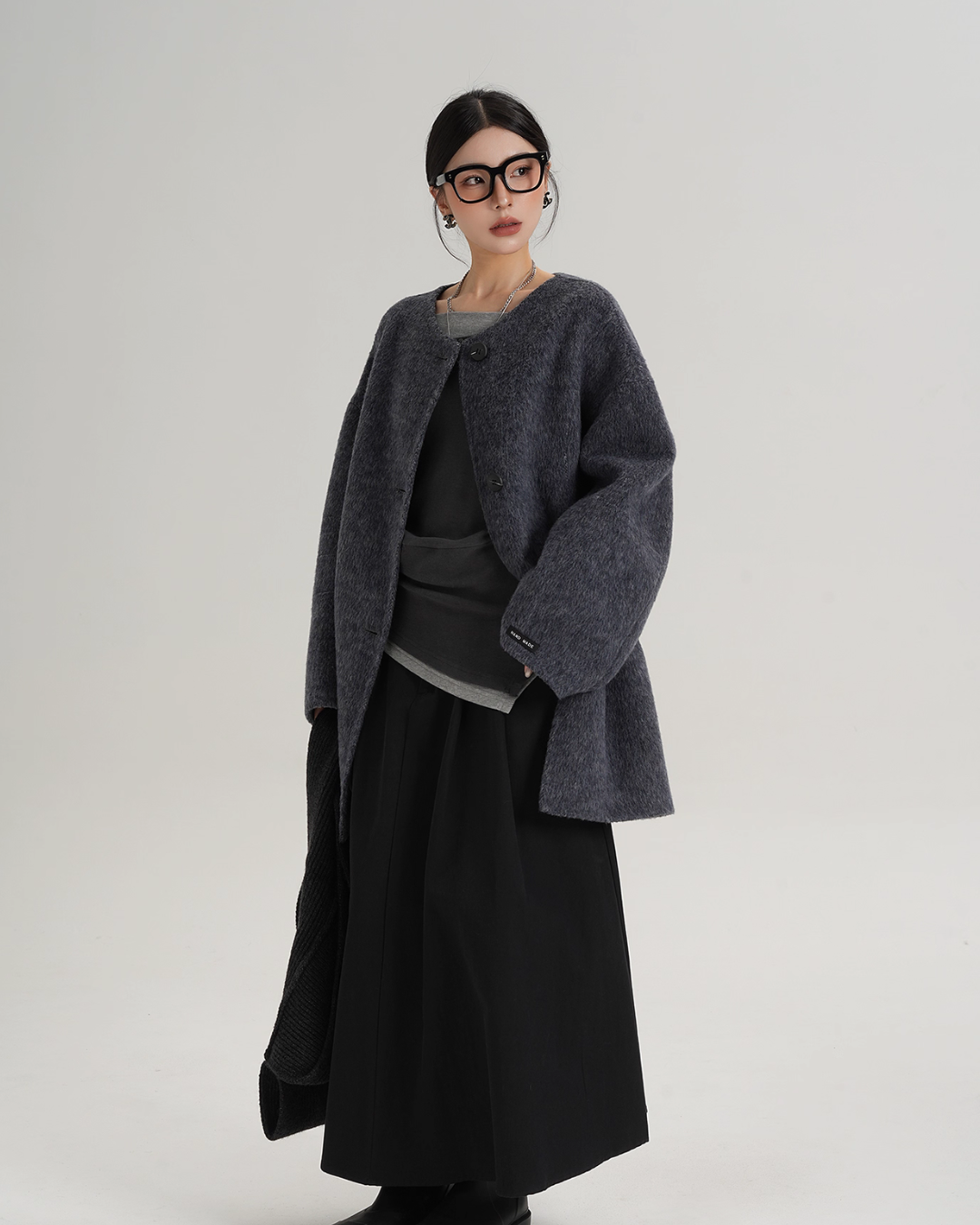 Hood Scarf Mid Length Wool Coat SRS0358