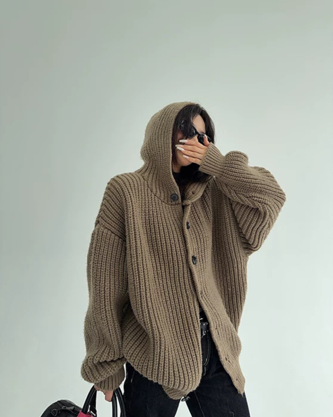 Oversized Hooded Knit Cardigan YLS1059
