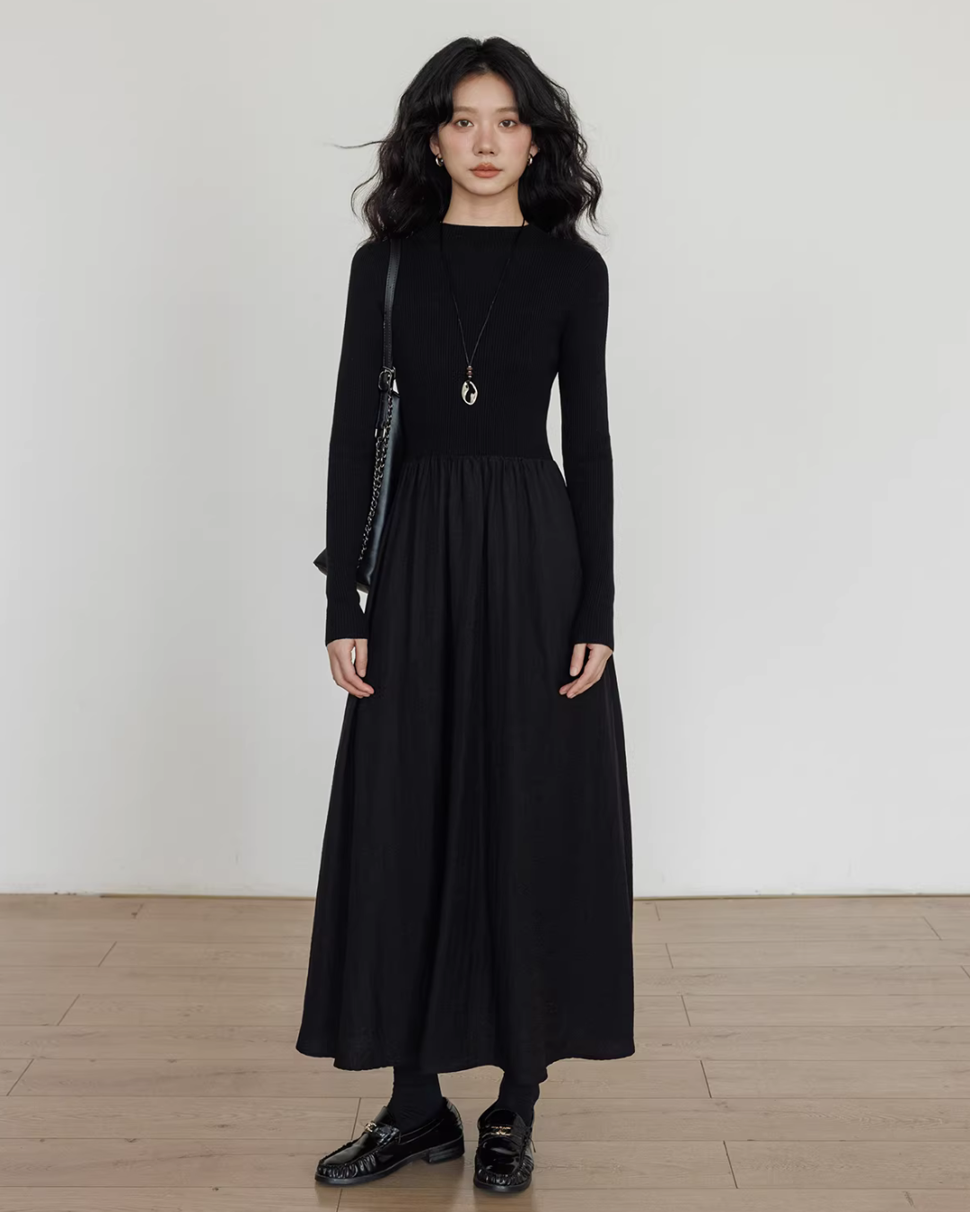 Mock Neck Top Docking Flare Skirt VAS0183