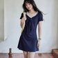 V-neck Navy Blue Dress SMS0025