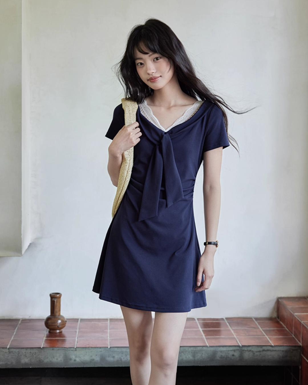 V-neck Navy Blue Dress SMS0025