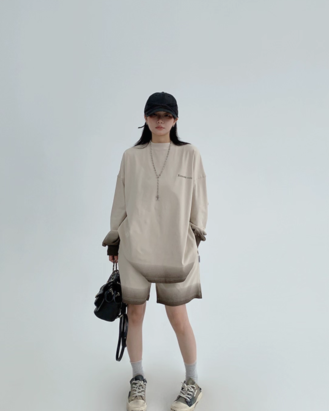 Gradient Loose Long Sleeve Top / Half Pants YLS0885
