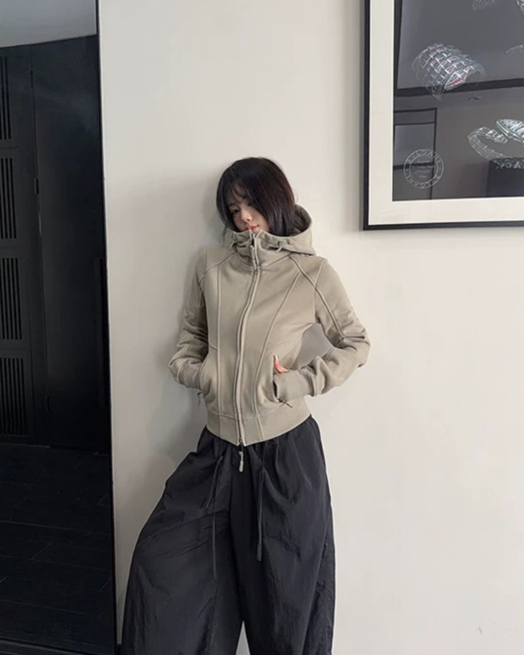High-Neck Hooded Zip-Up Hoodie YLS1057