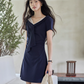V-neck Navy Blue Dress SMS0025