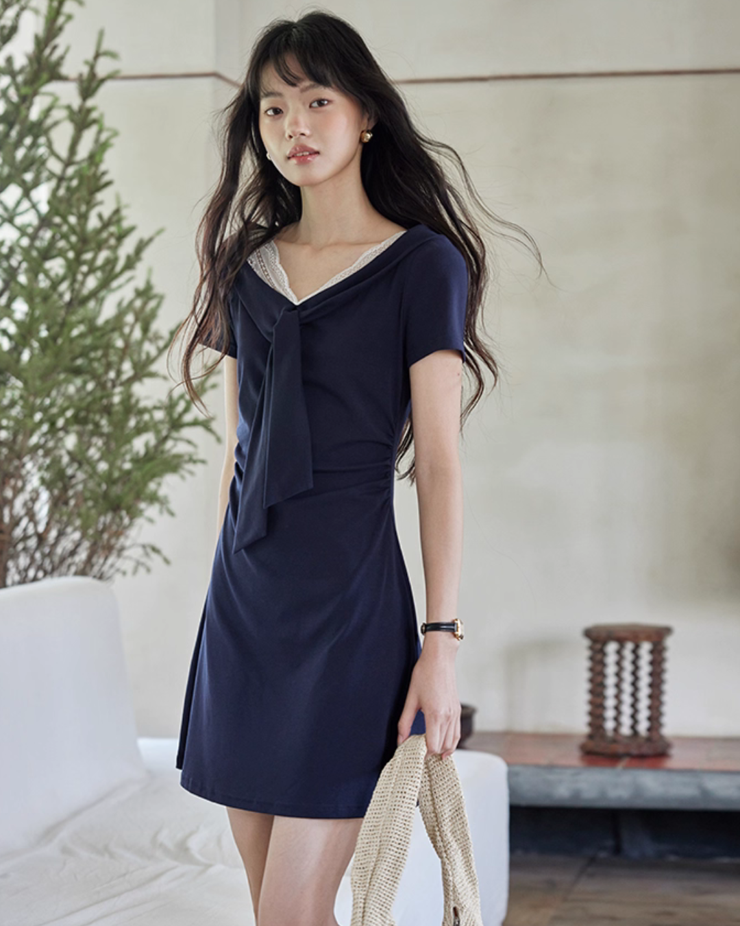 V-neck Navy Blue Dress SMS0025