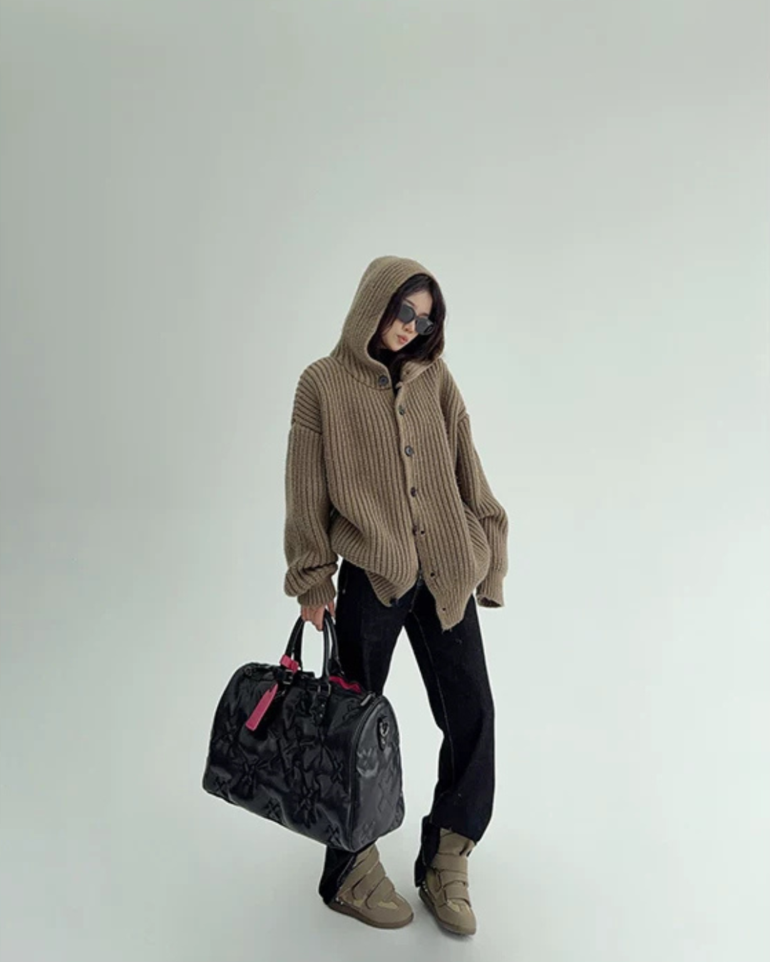 Oversized Hooded Knit Cardigan YLS1059